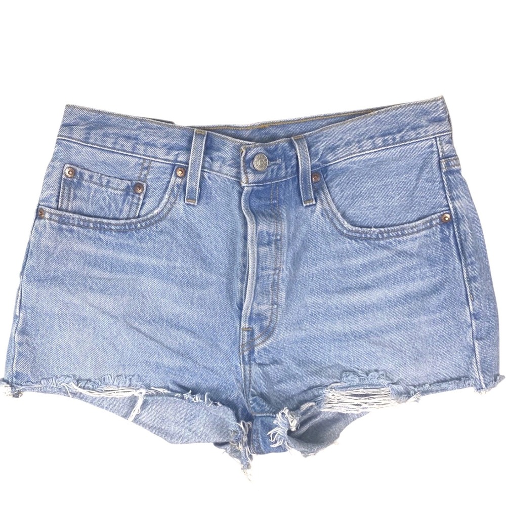 Levis Premium 501 Original Fit Shorts Light Wash Distressed Denim W28* - Picture 8 of 8